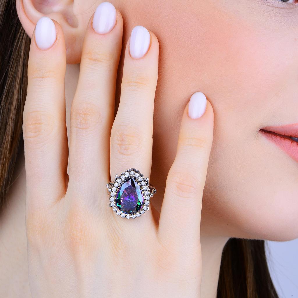 Комплект украшений с мистическим топазом Хюррем Султан, серебряное ожерелье, кольцо и серьги ручной работы Османской королевы Хюррем Султан - уникальный женский подарок