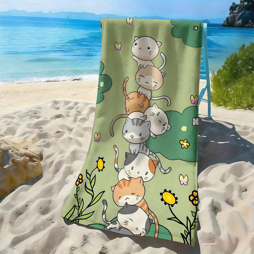 Cute cat jigsaw puzzle pattern microfiber beach towel is highly absorbent, suitable for swimming and beach outings