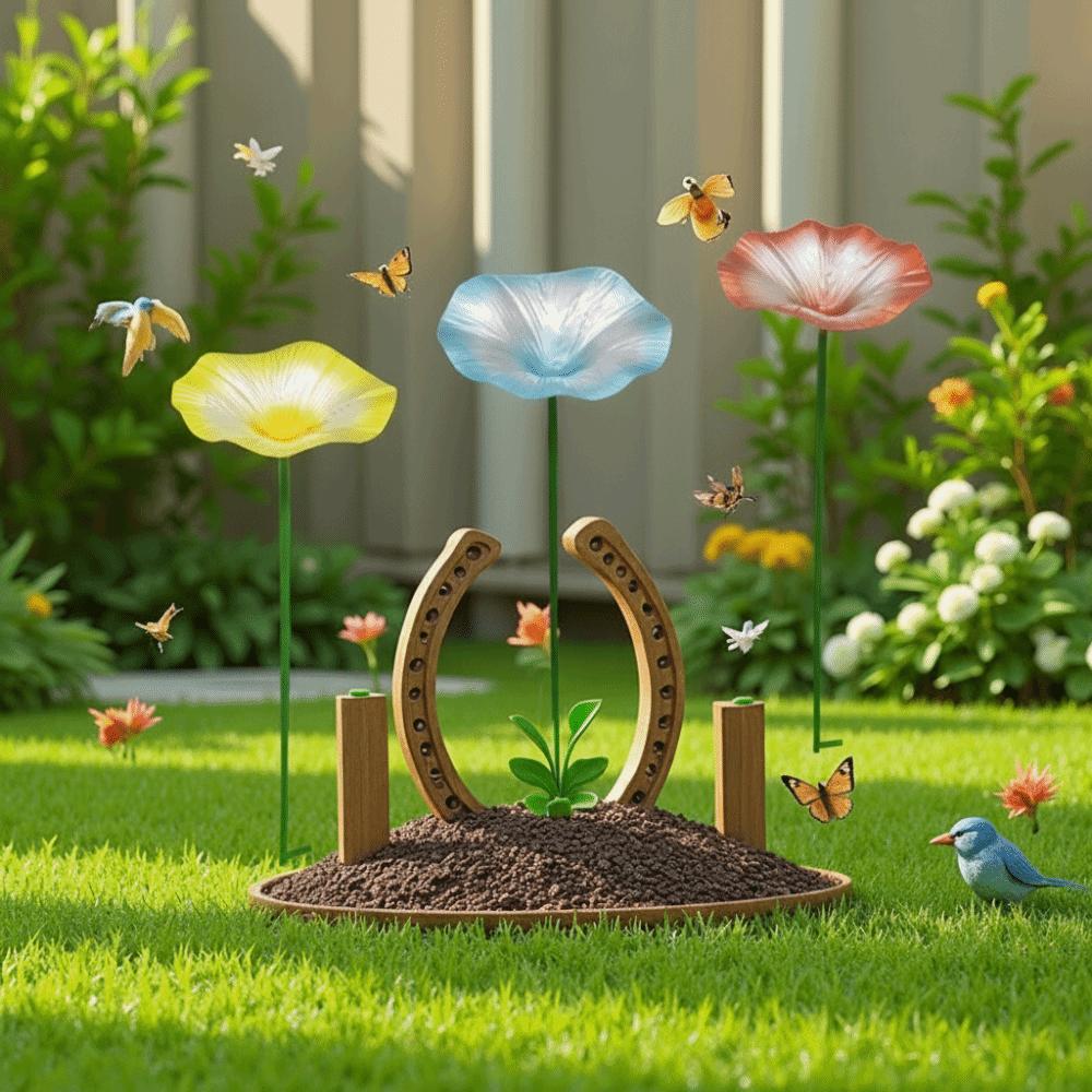 Creative Flower Shaped Bird Bath Iron Bird Water Bowl Butterfly Bee Water Station Parrot