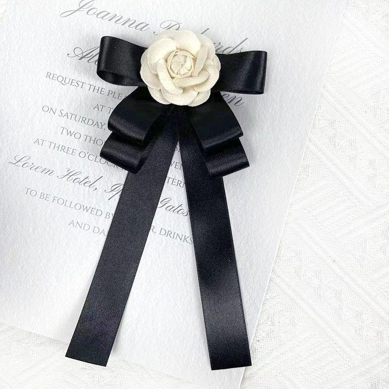 Camellia Flower Brooches Balck Bow Lapel Pins For Women Corsage Shirt Scarf Buckle Badge Accessories