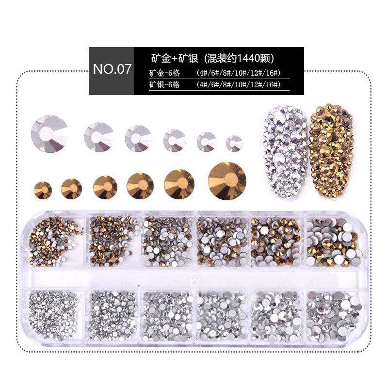 Nail Art Jewelry Set, High Silver Flat Bottom Diamond Ab Water Diamond Shiny Diamond Strip Box 1440 Pcs