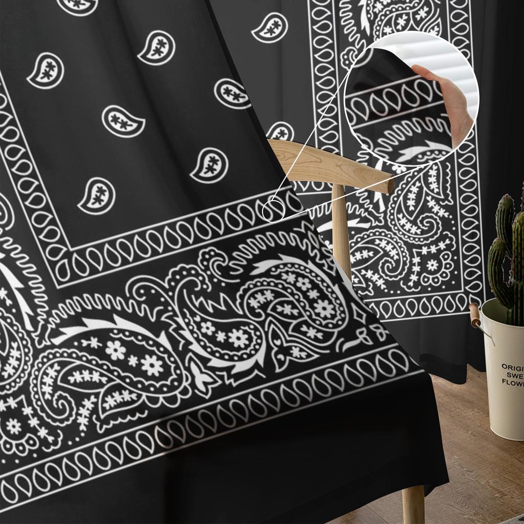 Bandana Paisley Black White Sheer Curtains for Living Room Decoration Window Curtains for Kitchen Tulle Voile Organza Curtains