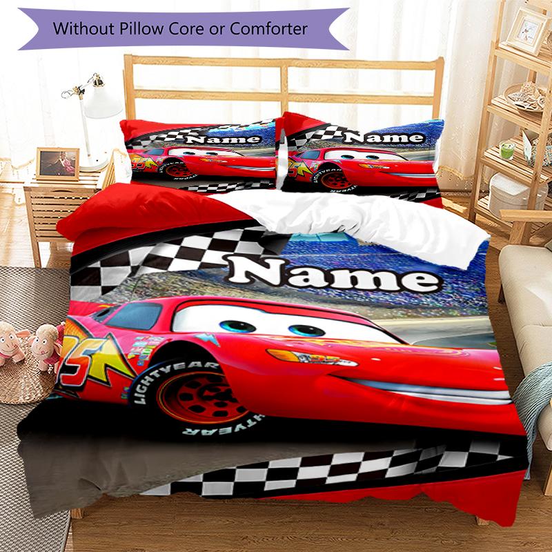 3pcs Custom Name Cars Bedding Set Duvet Cover Closure Includes 1 Duvet Cover & 2 Pillowcases, Soft and Comfortable for All Seasons.