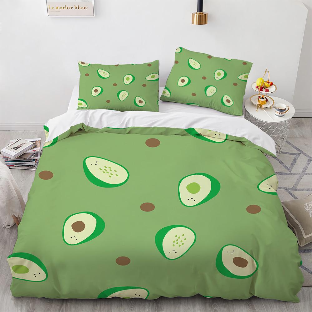 Cartoon Avocado King Queen Duvet Cover Fruit Funny Expression Bedding Set for Kids Teens Adult Green Quilt Cover with Pillowcase