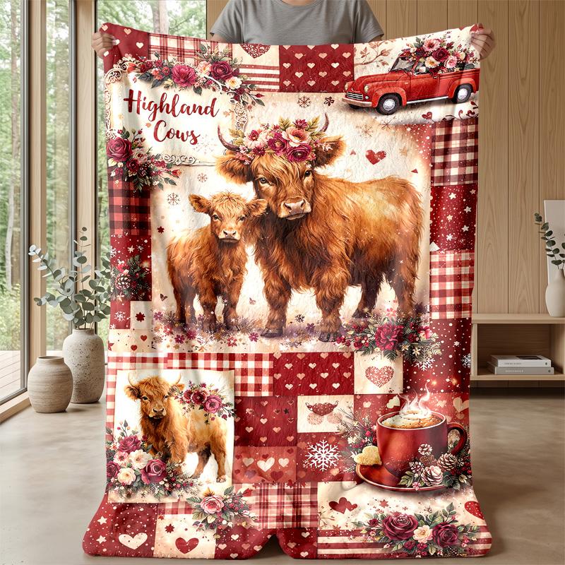 Highland Cows in Magical Forest Theme blanket Lightweight Warm Flannel Blanket Decorative Throw Blanket for Home Decoration