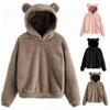 Women's Spring Autumn and Winter Fluff Rabbit Bear Ears Hooded Warm Pullover Solid Color Sweater