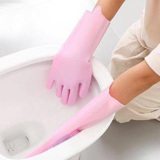 1 Pair Dishwashing Gloves Reusable Anti-slip Pattern Comfortable Cleaning Protective Gloves Household Kitchen Tools