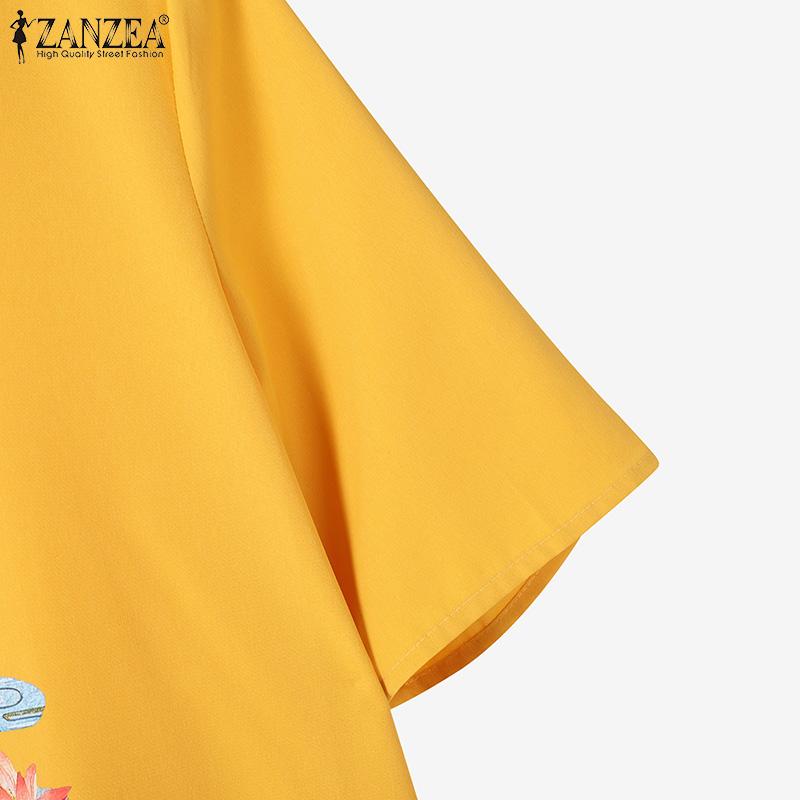 ZANZEA Женское повседневное платье с круглым вырезом и коротким рукавом