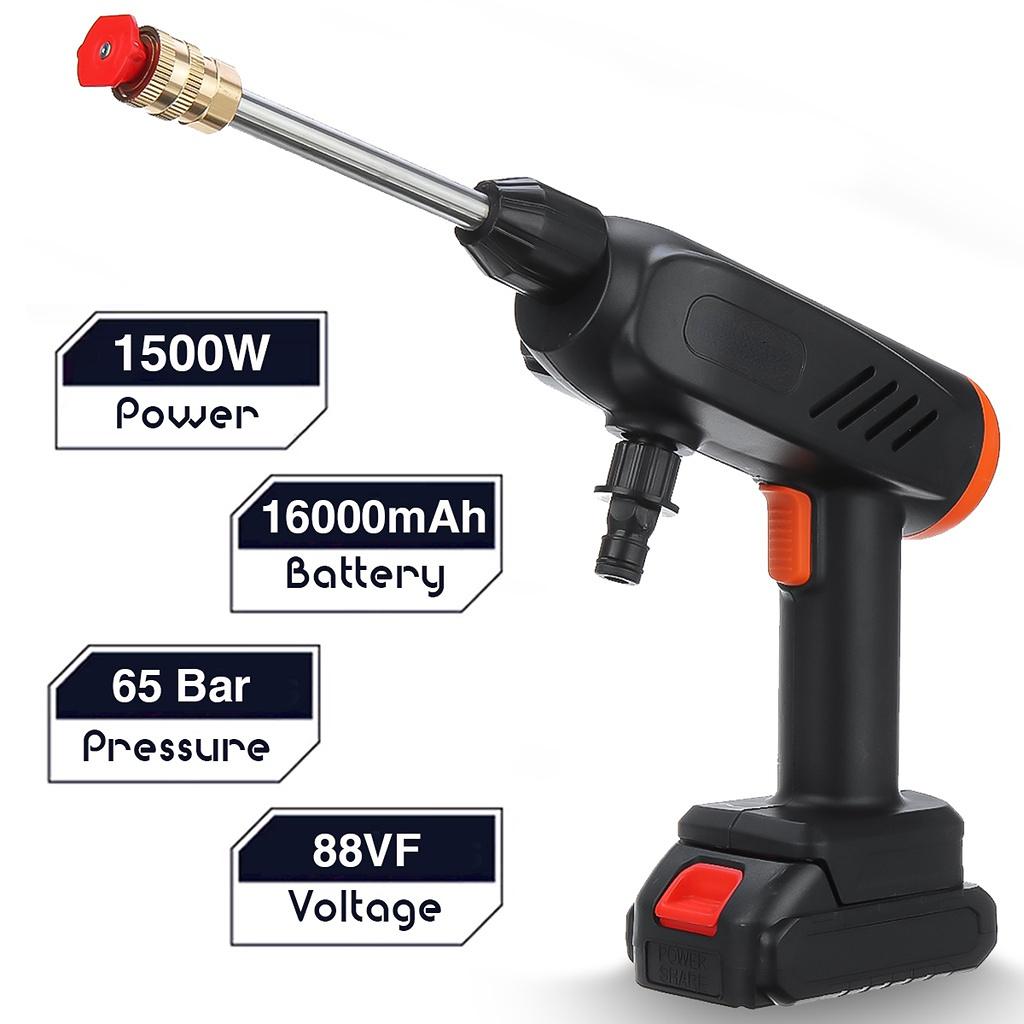 1500W 88VF 65Bar Портативная мойка высокого давления Беспроводная мойка автомобиля Пистолет-распылитель Литий-ионный аккумулятор Очиститель воды