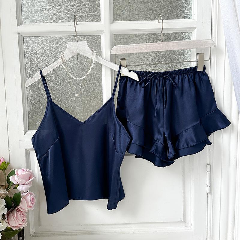 Пижама из шёлка Ice Silk, женская мода, комплект из двух предметов для дома, тонкие домашние подтяжки, шорты