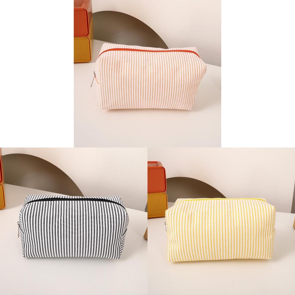 Student Grid Pattern Triangle Pencil Case With Striped Fabric For Portable School Supplies