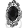 Huitan Novel Black Oval Acrylic Women Rings Exquisite Newly Designed Hollowed-out Metal Accessories Punk Hip Hop Rock Jewelry