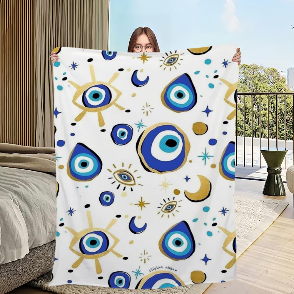 Turkish Lucky Blue Evil Eyes Blanket Skin friendly comfort warm soft plush blanket suitable sofa living room office bedroom