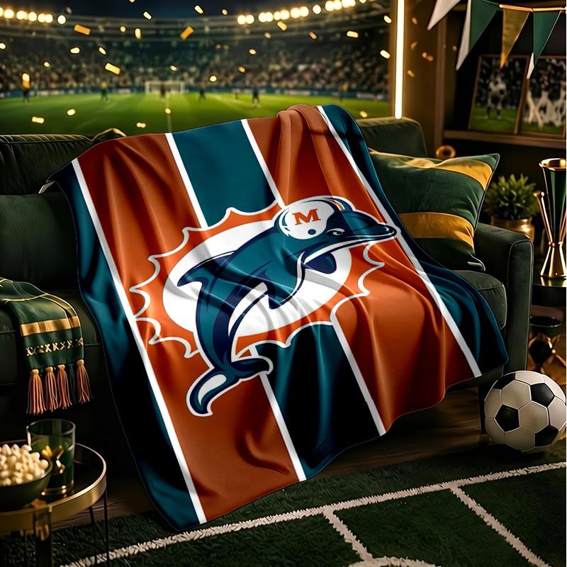Dolphins Team Logo Artwork Blanket Lightweight Flannel Bedding Blanket Perfect for Travel, Camping, Living Rooms, Offices, Sofas, Fan Christmas gift