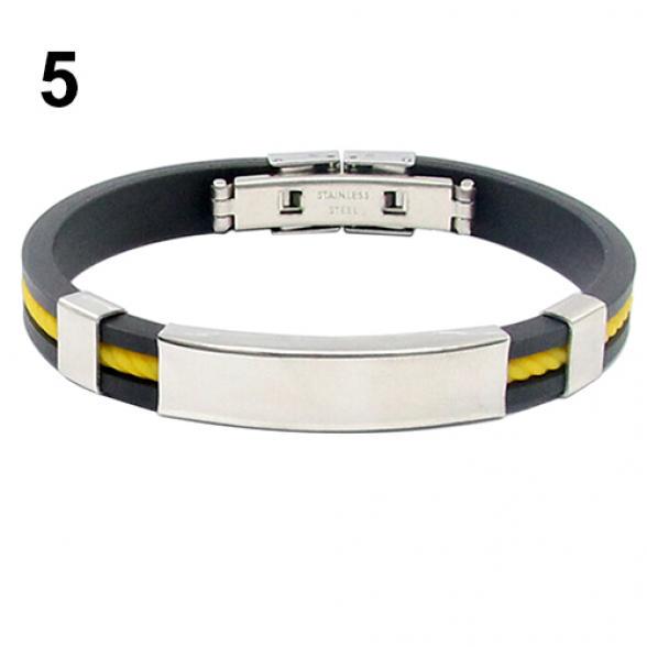 Twinkle Trinket Men's Women's Cool Stainless Steel Rubber Wristband Bangle Clasp Cuff Bracelet