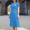 Women Casual Round Neck Short Sleeve Summer Embroidery Dress