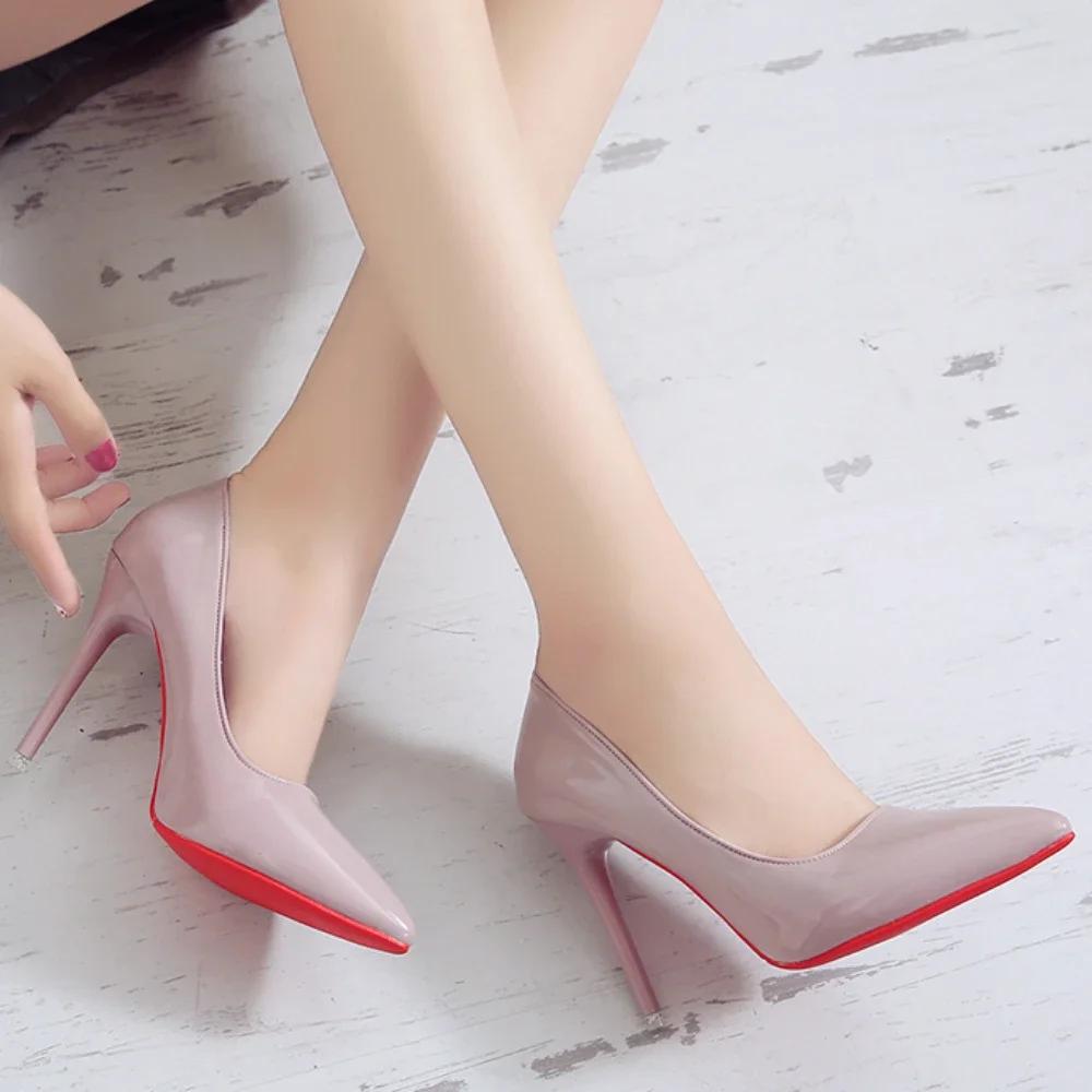 Женская обувь больших размеров Модные туфли на платформе с острым носком Лакированные кожаные туфли на высоком каблуке Женские туфли-лодочки Туфли Мэри Джейн Красные каблуки