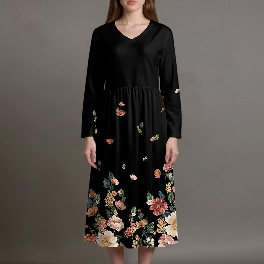 Women's Fashion Dress Spring V-neck Long Sleeve Dress