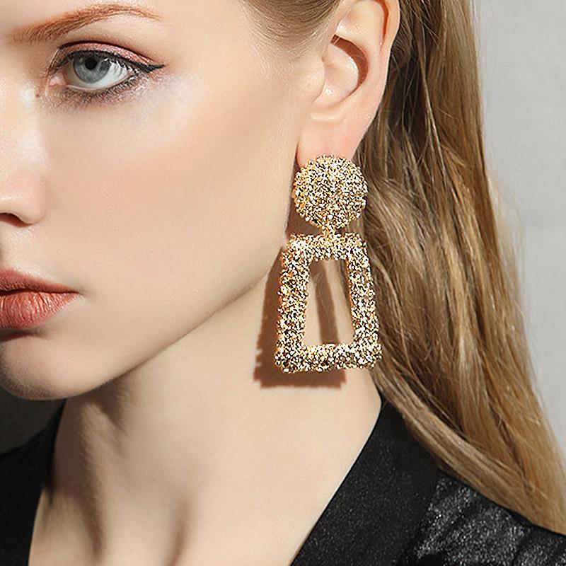 Vintage Earrings Women Gold Color Geometric Statement Earring Metal Earing Hanging Fashion Jewelry