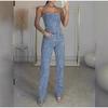 2025 Sexy Off-The-Shoulder Sparkling Vest Diamond Decorated Straight Leg Pants Suit Two-Piece Set Women's Spring Fashion Party Suits