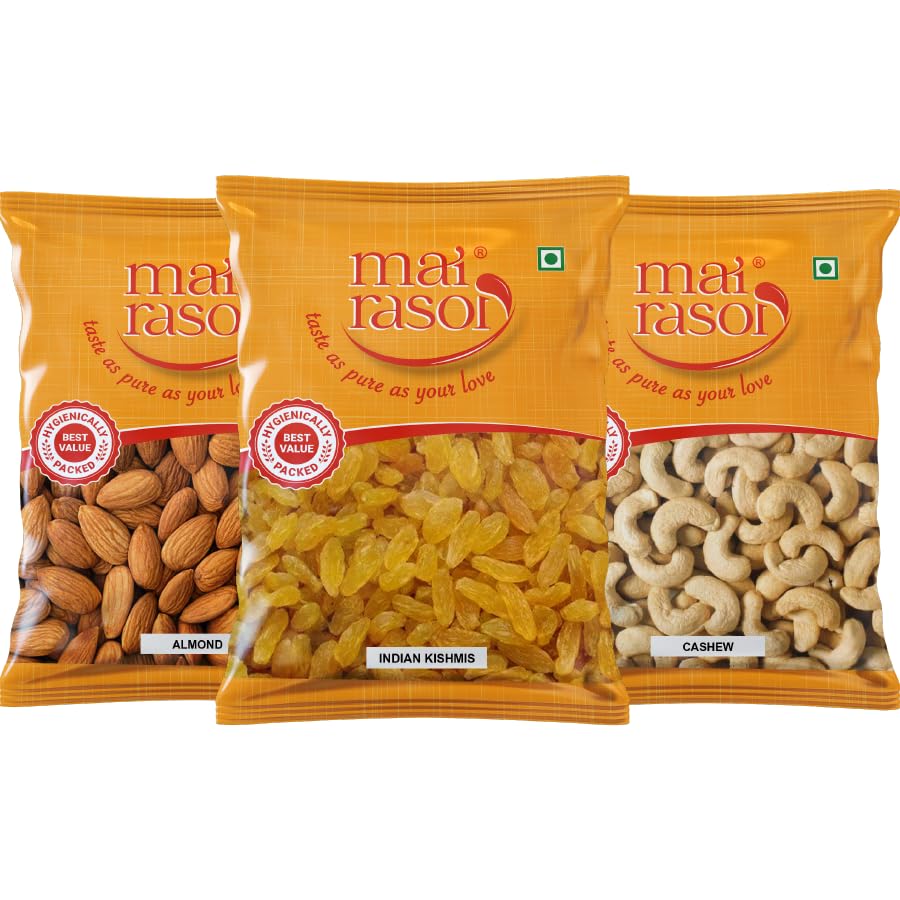 Mai Rasoi Dry Fruits Combo Pack Almonds Cashews Raisins Premium Healthy Snack Mix Fresh Crunchy Nuts 200 Gm xPack Of 3