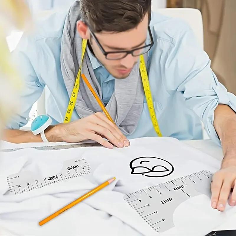 4 шт. линейка для выравнивания футболок прозрачная акриловая графическая линейка для выравнивания одежды передняя часть задняя часть измерение швейный инструмент