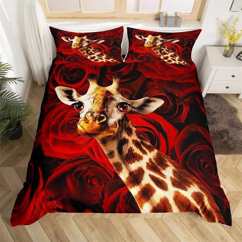 Highland Cow Bedding Set Farm Animal Duvet Cover Single King Queen Red Rose Comforter Cover Micr