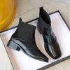 32-41 Genuine Leather Ankle Boots Comfort Women Short Boots Autumn Winter Mid Heel Square Toe Chelsea Elastic Boots For Women