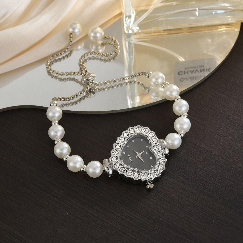 Heart-shaped Quartz Watch Pearl Women Wristwatch Fashion Ladies Watch Wrist Decoration