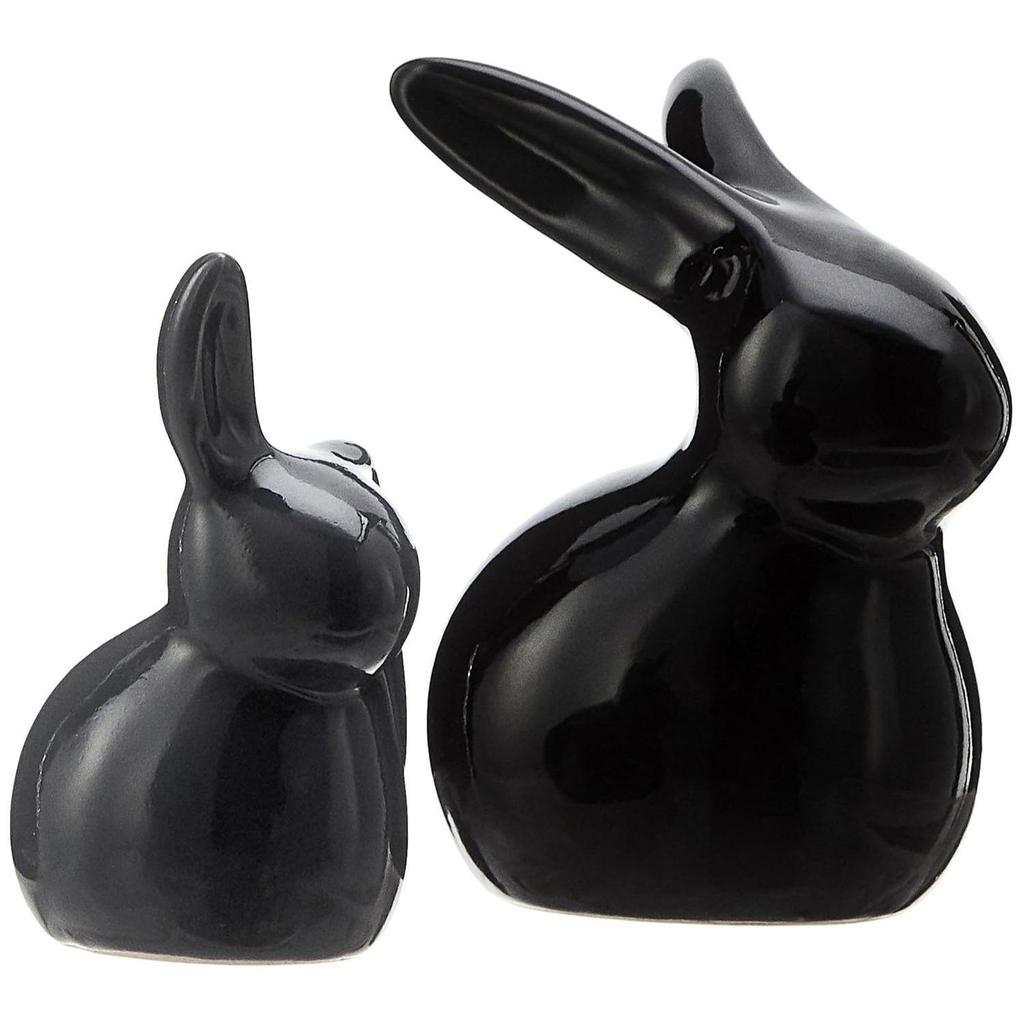 Керамические фигурки кроликов для домашнего декора (Набор из 2 шт., черный и серый)