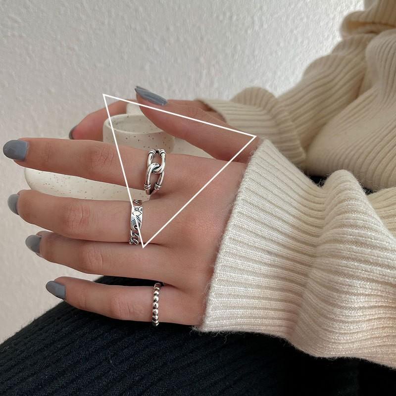 925 Silver Rings New Party Jewelry Vintage Charm Double Layer Geometric Nail Design Accessories Gift Dropship