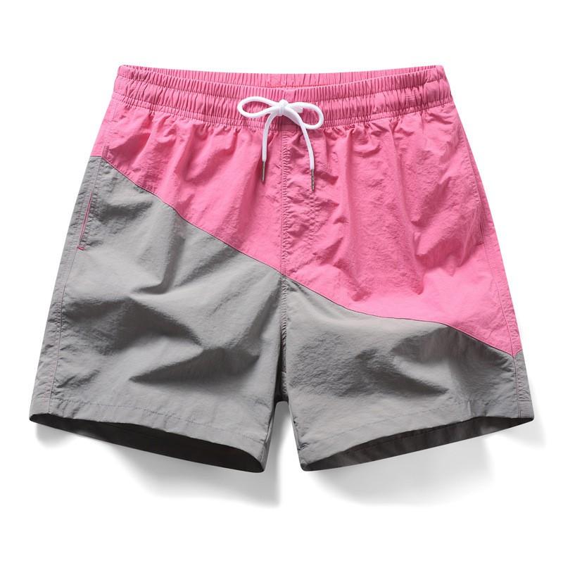 Mens Quick-Dry Beach Shorts Outdoor Swim Trunks Casual 5-Point Pants With Color Block Design