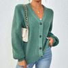 Элегантный женский вязаный кардиган-жакет - Однотонный, на пуговицах спереди, Автономный узор - Весна и Осень