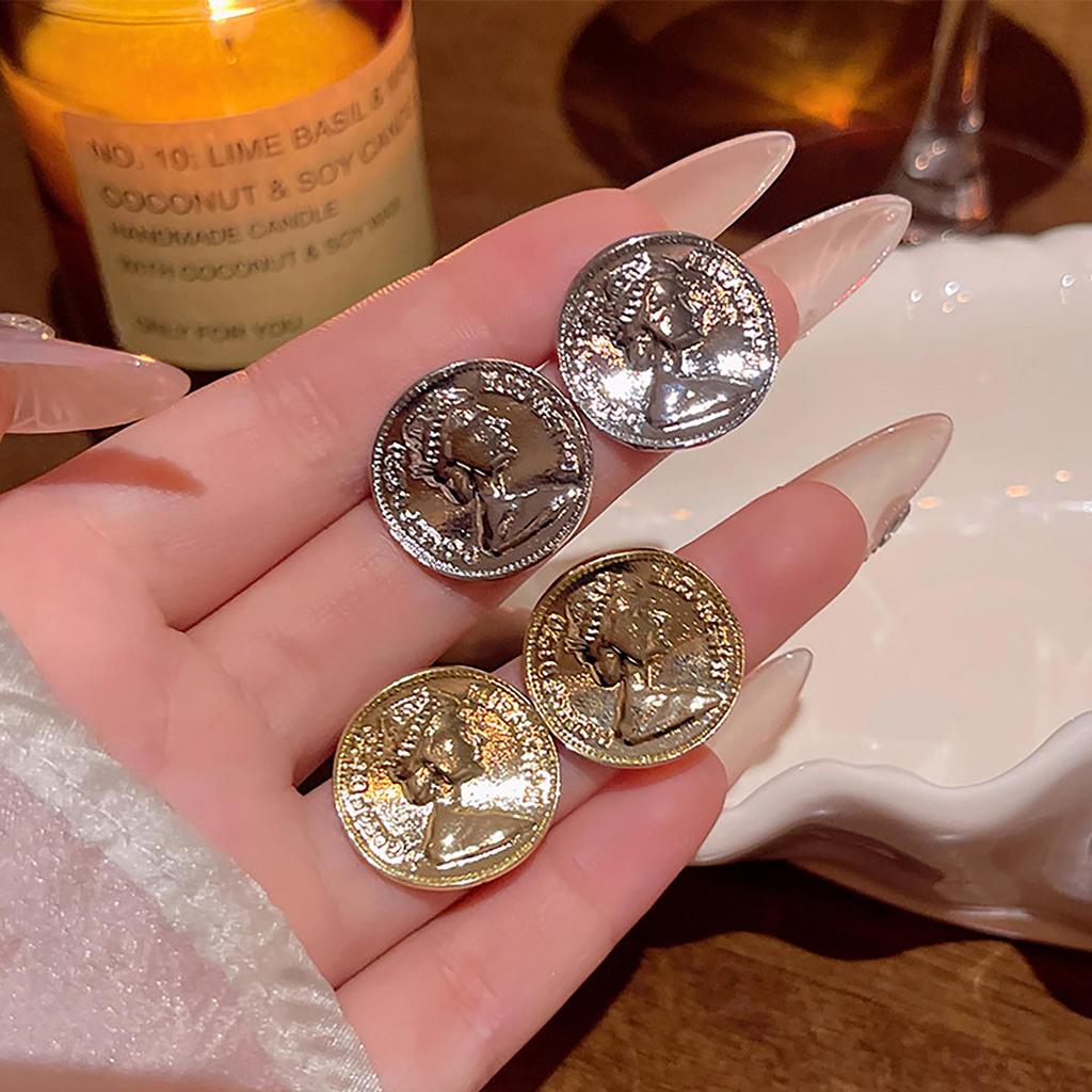 Ретро Личность Продвинутое Чувство Преувеличивать Металлические Чувства Портрет Серьги Для Женщин