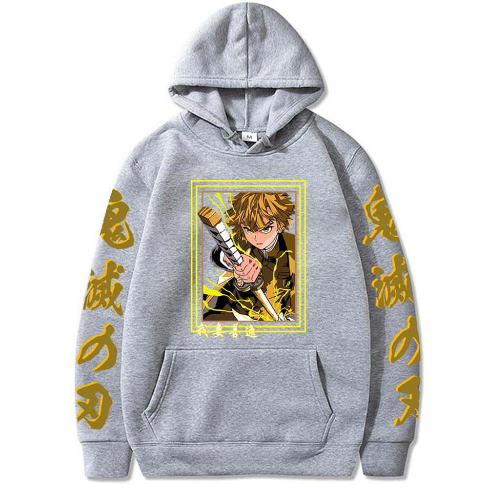 Аниме Demon Slayer японская манга толстовки Kimetsu No Yaiba Agatsuma Zenitsu Harajuku унисекс модная хип-хоп негабаритная толстовка