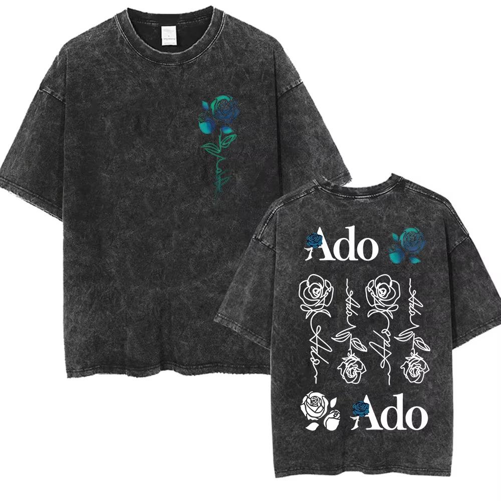 ADO Hibana World Tour Vintage Washed T Shirts Japanese Singer Fashion Oversized Tshirts Casual Aesthetic Short Sleeve Tees