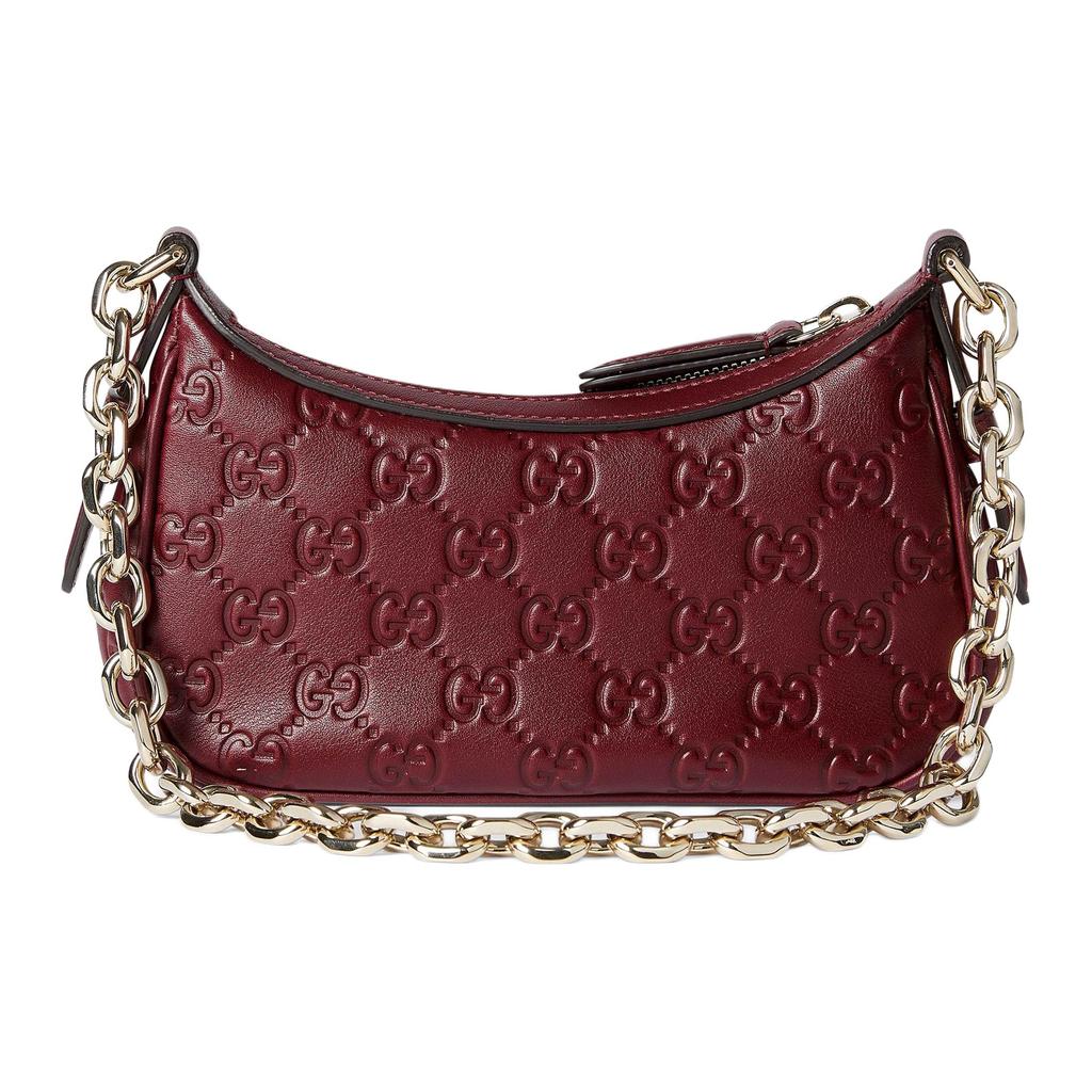 Gucci GG Emblem GG Print Embossed Leather Shoulder Bag Small Women Shoulder Bag Red 847091-AAFDV-6207