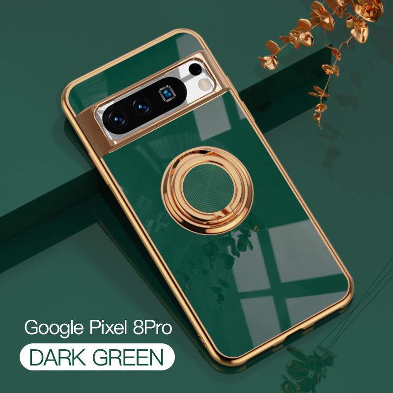 Совместимо с Google Pixel 9 PRO XL: Электроокрашенный силиконовый чехол с магнитным держателем-кольцом для 8 PRO.