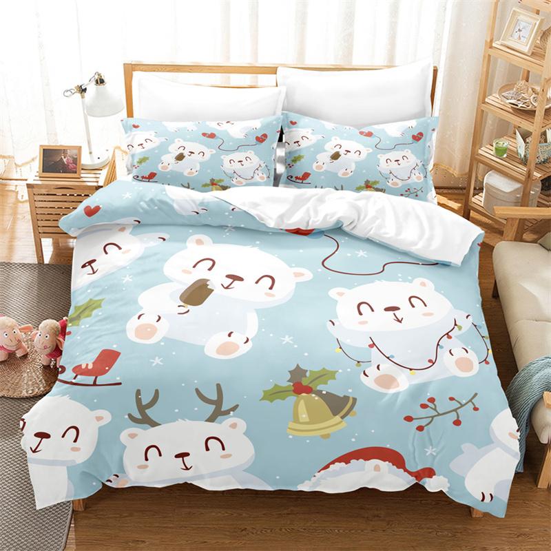 Веселый рождественский комплект постельного белья Twin King Queen Cartoon Santa Claus Комплект постельного белья из полиэстера с рождественским пряничным человечком