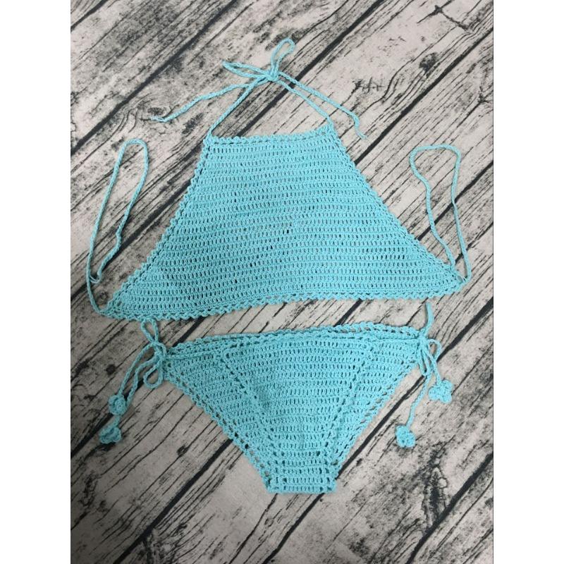 Вязаный крючком купальник бикини женский пляжный сексуальный завязывающийся раздельный купальник