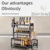 Gun Gray Kitchen Countertop Condiment and Utensil Storage Rack - Includes Knife Holder, Chopstick Tube, and Cutting Board Rack.