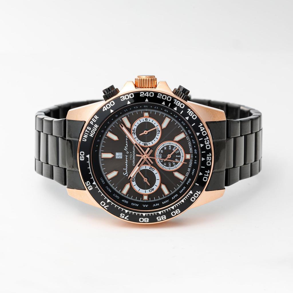 Salvatore Marra Радио Солнечные Часы Бизнес Аналоговые Кварцевые Водонепроницаемые Золотые с Тканью PGBK [Salvatore Marra] Мужские (Розовый черный)