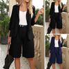 2 Pcs/Set Women Business Outfit Loose Wide Leg Cardigan Solid Color Double Buttons Office Turn-down Collar High Waist Plus Size