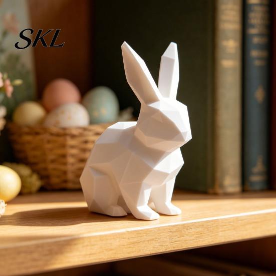 Burr-free Smooth Surface Decor 3D Printed Geometric Rabbit Ornaments, Creative Bunny Figurine, Minimalist Animal White Statue Art Decoration,