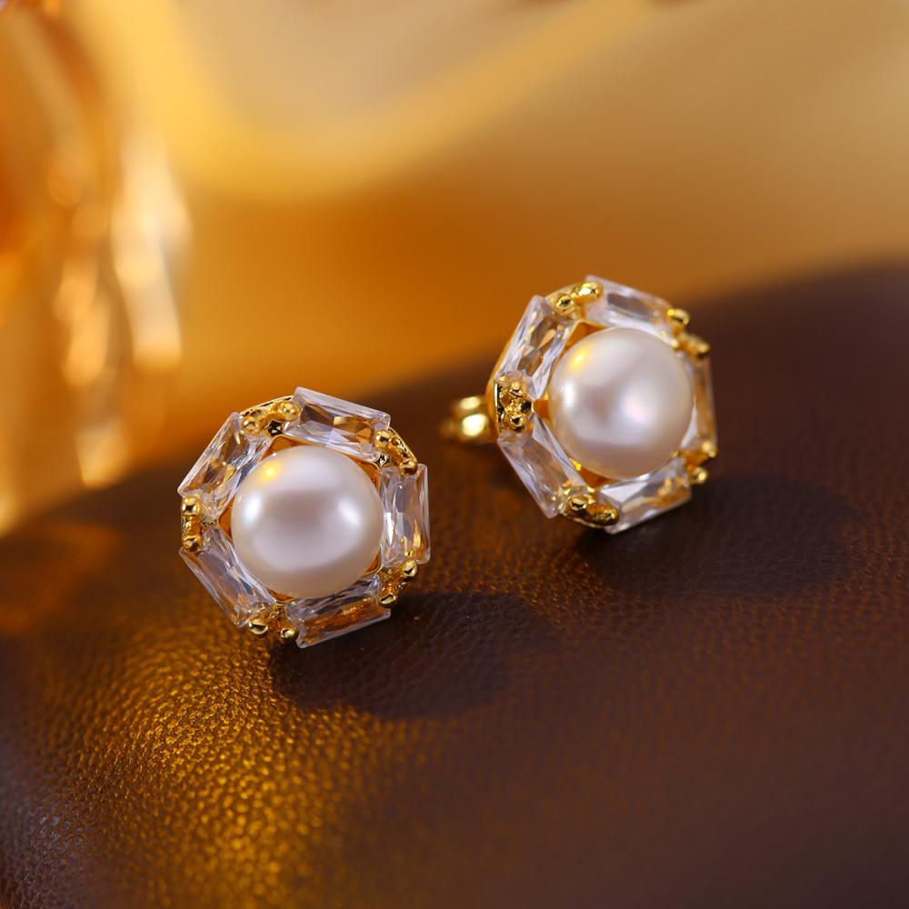Серьги из натурального пресноводного жемчуга, модные серьги-пусеты с жемчугом и кубическим цирконием для женщин, праздничная бижутерия