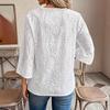 Spring and Autumn New Loose V-neck Embroidered Flared Sleeve Lace Top Chiffon Shirt
