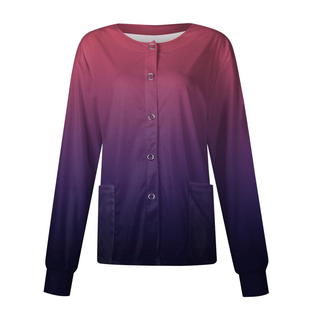 Женский рабочий комбинезон с длинным рукавом и карманом, воротник-стойка с градиентом, однобортный защитный комбинезон, кардиган, куртка, топ