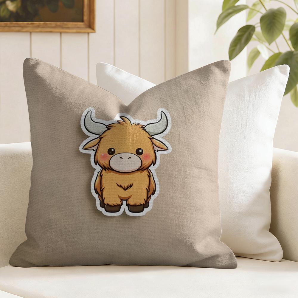 Cool Highland Cow Cushion Cover Natural Linen Pillow Cover DoubleSided Print Cushion Cover for Sofa Home Decor