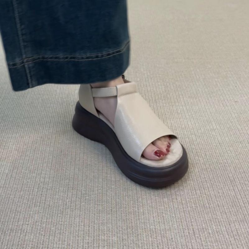 Комфорт~ Ретро слово с повседневными сандалиями на платформе, женские летние новые сандалии на плоской подошве в римском стиле