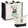 Coffret Sac Cabas Et Trousse - PLANETEE - Duo Grégory Pas Touche Panda - Jute & Coton - 33x42 Cm - Personnalisable